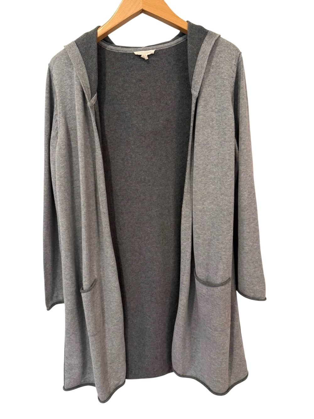 Eileen Fisher Peruvian Organic Cotton Hooded Long Cardigan Open Front Size Large